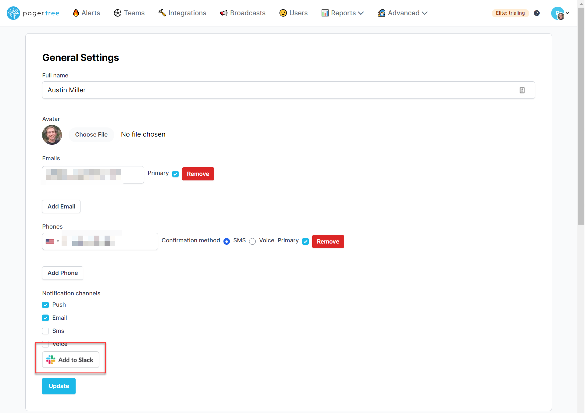 In General Settings, click the &quot;Add to Slack&quot; button.